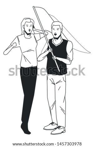 social activity public protest man protester with vector cartoon character black white vector illustrtion graphic design