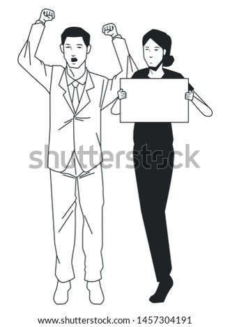 social activity public protest man protester with vector cartoon character black white vector illustrtion graphic design