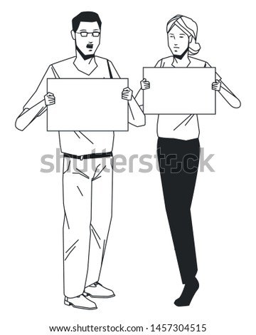 social activity public protest man protester with vector cartoon character black white vector illustrtion graphic design