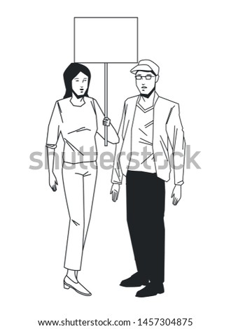 social activity public protest man protester with vector cartoon character black white vector illustrtion graphic design