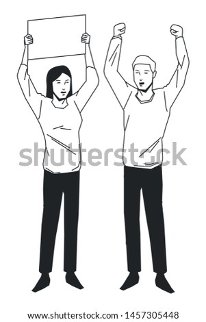 social activity public protest man protester with vector cartoon character black white vector illustrtion graphic design