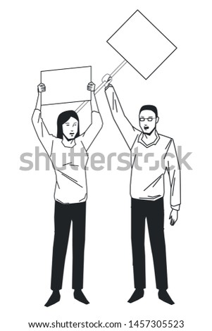 social activity public protest man protester with vector cartoon character black white vector illustrtion graphic design