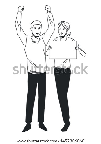 social activity public protest man protester with vector cartoon character black white vector illustrtion graphic design