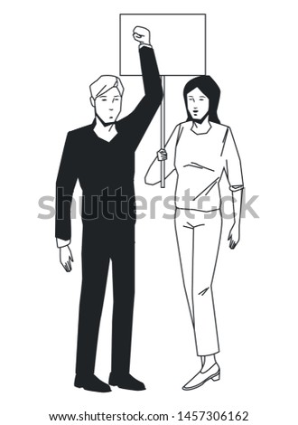 social activity public protest man protester with vector cartoon character black white vector illustrtion graphic design