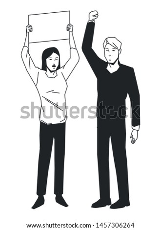social activity public protest man protester with vector cartoon character black white vector illustrtion graphic design