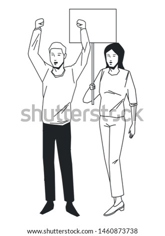 social activity public protest man protester with vector cartoon character black white vector illustrtion graphic design
