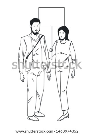 social activity public protest man protester with vector cartoon character black white vector illustrtion graphic design