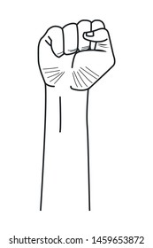 social activity and public protest raised fist male hand in the air symbol of proletarian protest in black and white icon cartoon vector illustration graphic design