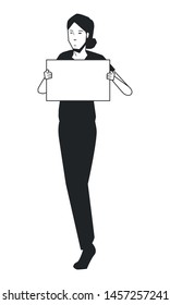 social activity and public protest woman raising a blank sign in black and white avatar cartoon character vector illustration graphic design