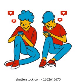 Social Addiction Vector illustration. People use smartphone to communicate.  