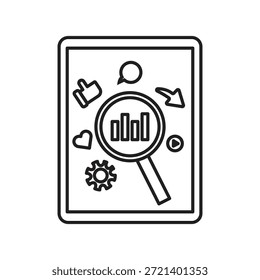 Ein Social-Analytics-Liniensymbol für die Verfolgung von Engagement, Performance und Social-Media-Erkenntnissen. Sauberes Design für Dashboards, Apps, Benutzeroberflächen und digitale Marketingplattformen.