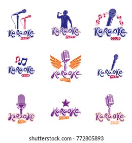 Social announcement logo, emblems and leaflets collection. Vector Earth, journalistic microphones and loudspeakers equipment composed with news, breaking news and world live news inscription.