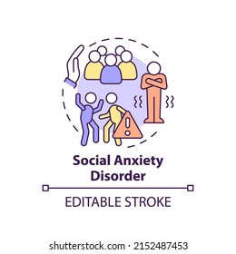 Social anxiety disorder concept icon. Mental issues. Downside of social media abstract idea thin line illustration. Isolated outline drawing. Editable stroke. Arial, Myriad Pro-Bold fonts used