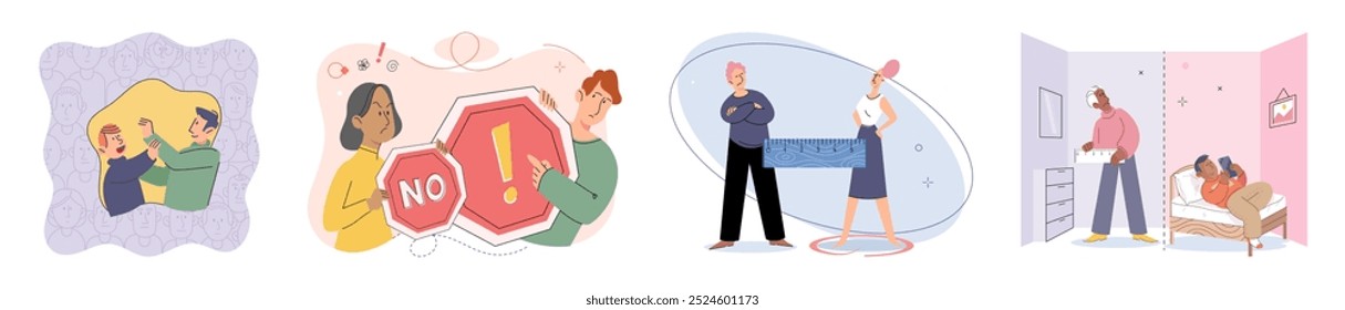 Social anxiety vector illustration. The social anxiety concept examines causes and management social anxiety Stress can have negative effects on mental well being and social interactions Feeling