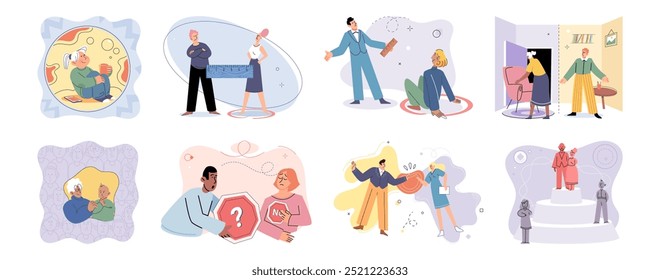 Ilustración vectorial de ansiedad social. La tristeza es la respuesta natural a los desafíos y pérdidas de la vida Las expectativas de la sociedad pueden contribuir a los sentimientos de tristeza y aislamiento El concepto de ansiedad social examina