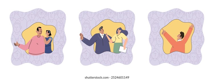 Social anxiety vector illustration. Unhappiness can result from unfulfilled emotional needs Emotional intelligence plays role in managing mental well being Human relationships shape individuals