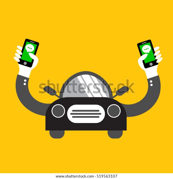 Social app\
hand in car on yellow background\
vector