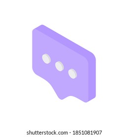 Social-App-Benachrichtigung, isometrisches Konzept. Violett-3D-Symbol für die unterschriebene Nachricht. Modernes Symbol für die Online-Kommunikation. Webfreundliche Dialoge mit Webinaren mit Diskussionsvektorgrafik.