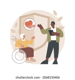 Social assistance abstract concept vector illustration. Social services workers, low income, care about seniors, volunteer help, home nursing, caregiver support, disabled person abstract metaphor.