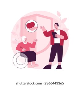 Ilustración conceptual abstracta de la asistencia social. Trabajadores de servicios sociales, bajos ingresos, cuidado de personas mayores, ayuda voluntaria, enfermería en el hogar, apoyo de cuidadores, metáfora abstracta de personas discapacitadas.