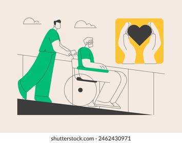 Social assistance abstract concept vector illustration. Social services workers, low income, care about seniors, volunteer help, home nursing, caregiver support, disabled person abstract metaphor.