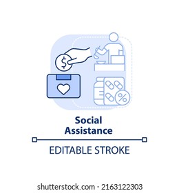 Social assistance light blue concept icon. Payments and subsidies. Social protection abstract idea thin line illustration. Isolated outline drawing. Editable stroke. Arial, Myriad Pro-Bold fonts used