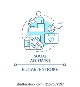 Social assistance turquoise concept icon. Payments and subsidies. Social protection abstract idea thin line illustration. Isolated outline drawing. Editable stroke. Arial, Myriad Pro-Bold fonts used