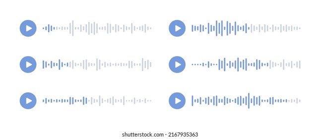 Mensaje de audio social. Ola sonora de voz. Línea de sonido de podcast. Grabar reproductor de música. Icono de ecualizador de volumen con ruido y botón de espectro. Forma de la pista de conversación móvil. Ilustración vectorial.