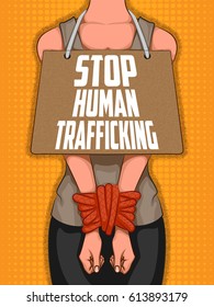 Social Awareness Concept Poster For Stop Human Trafficking. Vector Illustration