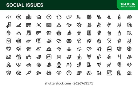 Pacote de Ícones de Consciência Social. Mínima Line Art para Ativismo, Diversidade e Projetos de Direitos Humanos
