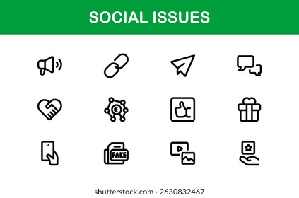 Social Awareness Icon Pack. Minimal Line Art for Activism, Diversity, and Human Rights Designs