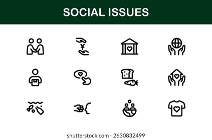 Pacote de Ícones de Consciência Social. Mínima Line Art para Ativismo, Diversidade e Projetos de Direitos Humanos