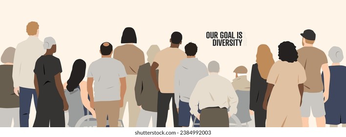 Social banner. Different people stand side by side together.