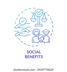 Icono de concepto de gradiente azul de beneficio social. Familia diversa. Adopción de niños. Justicia social. Inclusión cultural. Ilustración de línea de forma redonda. Idea abstracta. Diseño gráfico. Fácil de usar