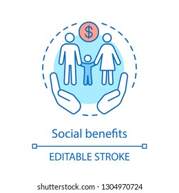 Social Benefits Concept Icon. Low Income Financial Assistance Idea Thin Line Illustration. Family Welfare. Social Safety Net. Vector Isolated Outline Drawing. Editable Stroke