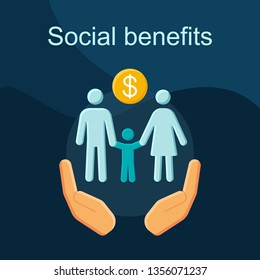 Social Benefits Flat Concept Vector Icon. Low Income Financial Assistance Idea Cartoon Color Illustrations Set. Family Welfare. Social Safety Net. Isolated Graphic Design Element