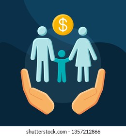 Social Benefits Flat Concept Vector Icon. Low Income Financial Assistance Idea Cartoon Color Illustrations Set. Family Welfare. Social Safety Net. Isolated Graphic Design Element