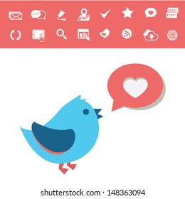Social bird + web icon set