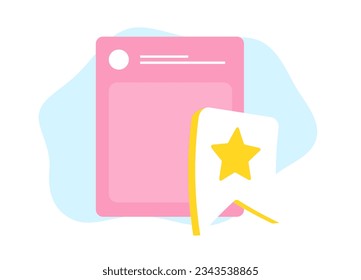 Social Bookmarking concept illustration. Bookmark favorite social media post vector icon. Add to favorites concept with social media content tab with star icon