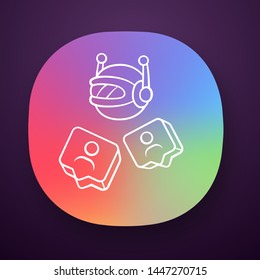 Social bot app icon. Chatbot. SMM automation tool. Automatically generating messages. Online help service. UI/UX user interface. Web or mobile application. Vector isolated illustration