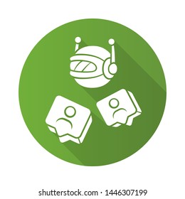 Social bot flat design long shadow glyph icon. Socialbot, chatbot. SMM automation tool. Software program. Network communication. Online help service. Vector silhouette illustration