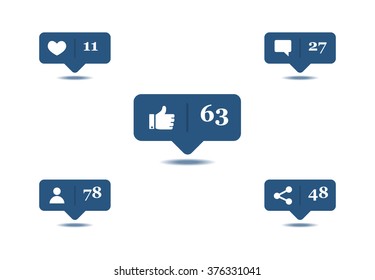 Social bubble elements tool tip. Favorites, comments, likes, friends, share.