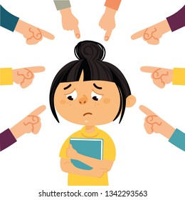 Social Bullying Concept. Vector Illustration About Online Or Public Trolling, Fat And Body Shaming, Racism At School. 