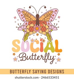 Social butterfly floral retro design, floral retro butterfly designs