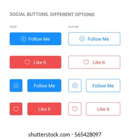 Social buttons. Different states. White background