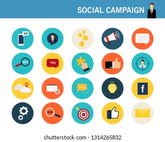 Social campaign concept flat icons