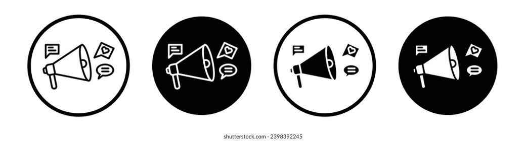 Social campaign icon set. digital marketing advertising vector symbol. social media ad sign. paid advert promo icon in black filled and outlined style.