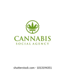 Social Cannabis Marijuana Leaf Vector Logo Design Template. People Symbols.