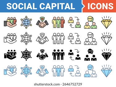 Social capital concept for the interpersonal relationship icon set with multiple style collection.