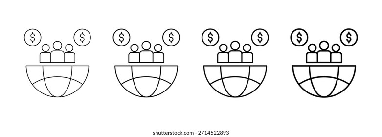 Vector de iconos de capital social en diferentes estilos de línea de trazo